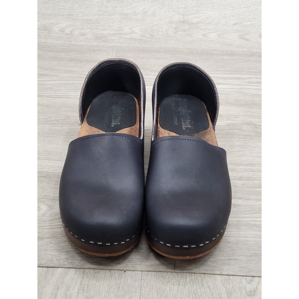 Sandgrens Swedish Handmade Wooden Clog Mule Black Leather Women's EU 42